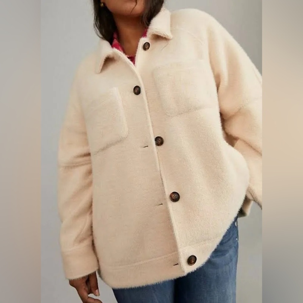 GREYLIN Gracey Jacket Short Shacket Cream Pink Cozy Button Up XS Anthropologie